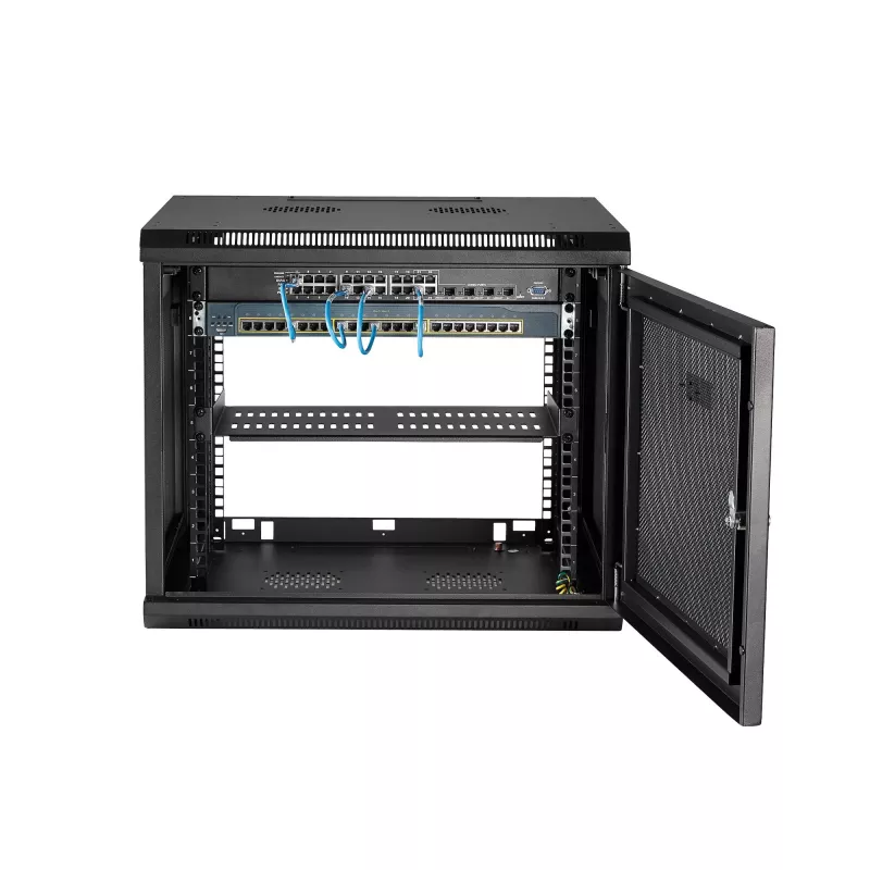 StarTech.com 4-stabu 9U sienas montāžas tīkla skapis ar 1U plauktu, 19 collu sienas montāžas serveru statīvs datu/AV/elektronikas/datoru aprīkojumam, mazs ventilējams statīva korpuss
