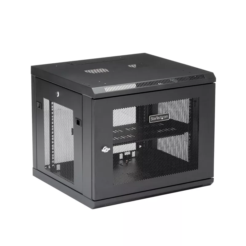 StarTech.com 4-stabu 9U sienas montāžas tīkla skapis ar 1U plauktu, 19 collu sienas montāžas serveru statīvs datu/AV/elektronikas/datoru aprīkojumam, mazs ventilējams statīva korpuss