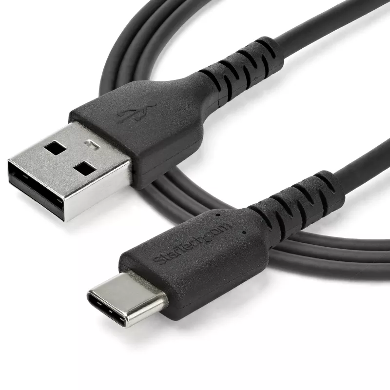 StarTech.com 2m USB-A uz USB-C uzlādes kabelis - Izturīgs ātrās uzlādes un sinhronizācijas USB 2.0 uz USB Type-C datu vads - Pastiprināts TPE apvalks ar aramīda šķiedru M/M 3A Melns - Samsung S10, iPad Pro, Pixel