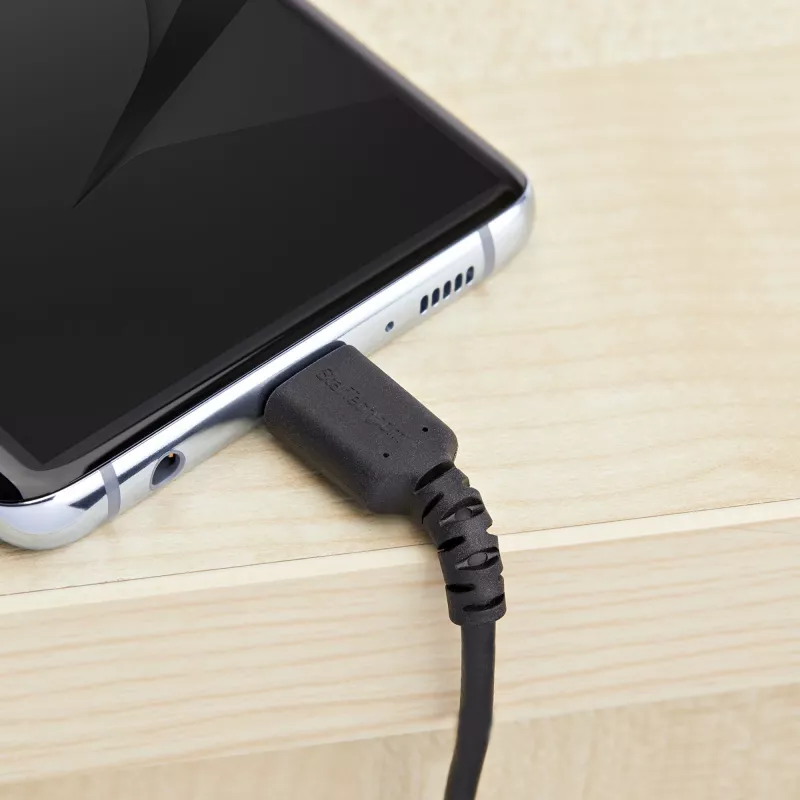 StarTech.com 2m USB-A uz USB-C uzlādes kabelis - Izturīgs ātrās uzlādes un sinhronizācijas USB 2.0 uz USB Type-C datu vads - Pastiprināts TPE apvalks ar aramīda šķiedru M/M 3A Melns - Samsung S10, iPad Pro, Pixel