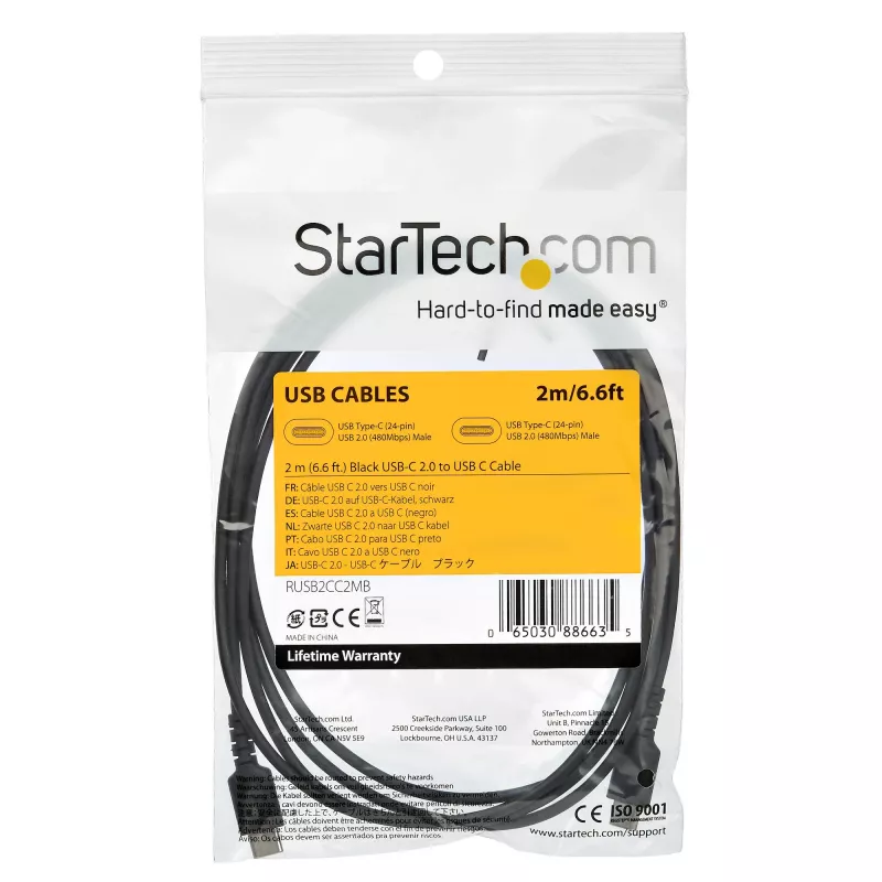 StarTech.com 2m USB C uzlādes kabelis - Izturīga ātrā uzlāde un sinhronizācija RUSB2CC2MB