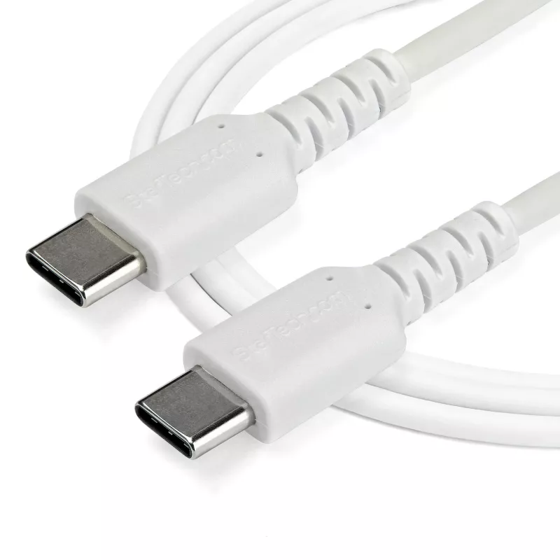 StarTech.com 2m USB C uzlādes kabelis - izturīgs ātrās uzlādes un sinhronizācijas USB 2.0 C tipa uz C tipa klēpjdatora lādētāja vads - TPE apvalks, aramīda šķiedra, vīr./vīr., 60 W, balts - Samsung S10 S20 iPad Pro MS Surface