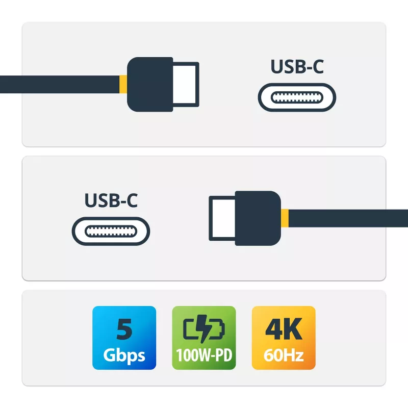 StarTech.com 2m USB-C kabelis, leņķveida, USB 5Gbps, 100W (5A) strāvas padeve, 4K 60Hz DP Alt režīms, izturīgs USB C vads - Thunderbolt saderīgs
