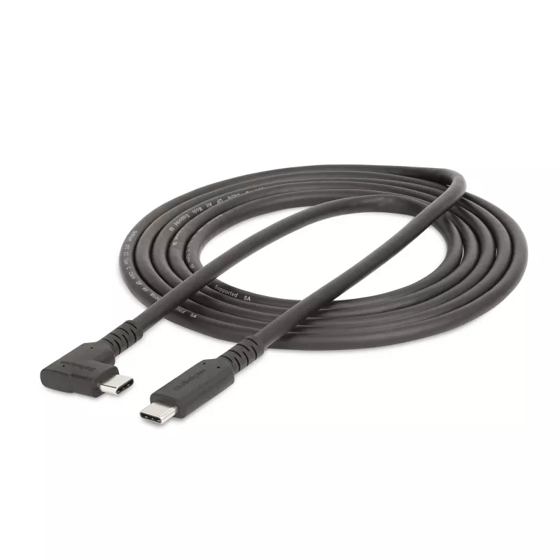 StarTech.com 2m USB-C kabelis, leņķveida, USB 5Gbps, 100W (5A) strāvas padeve, 4K 60Hz DP Alt režīms, izturīgs USB C vads - Thunderbolt saderīgs
