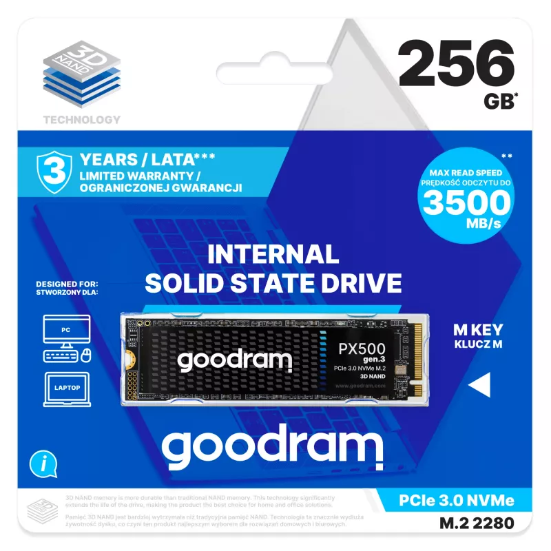 Goodram PX500 GEN.3 SSDPR-PX500-256-80-G3 iekšējais cietvielu disks 256 GB M.2 PCI Express 3.0 NVMe 3D NAND