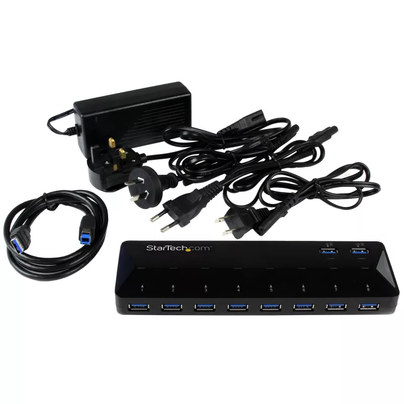 StarTech.com 10 portu USB 3.0 centrmezgls ar uzlādes un sinhronizācijas portiem - 2 x 1.5A porti~10-portu USB 3.0 centrmezgls ar uzlādes un sinhronizācijas portiem - 5Gbps - 2 x 1.5A porti