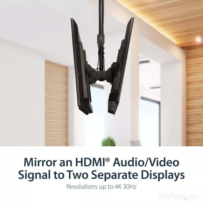 StarTech.com 4K HDMI 2 portu video sadalītājs - 1x2 HDMI sadalītājs - barošana caur USB vai barošanas adapteri - 4K 30Hz