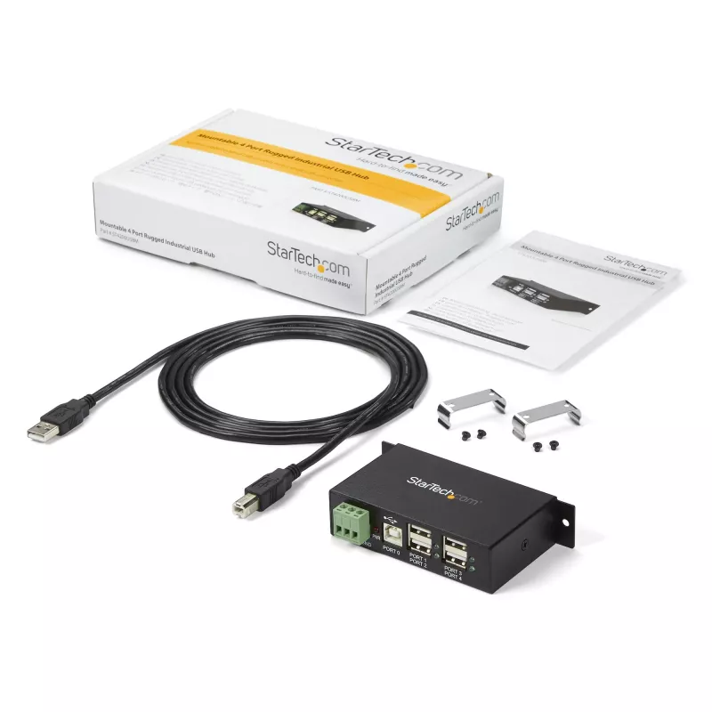 StarTech.com 4 portu USB 2.0 centrālmezgls - metāla industriālais USB-A centrālmezgls - DIN sliežu, sienas vai galda montējams USB datu centrālmezgls - TAA atbilstošs USB paplašinātāja centrālmezgls