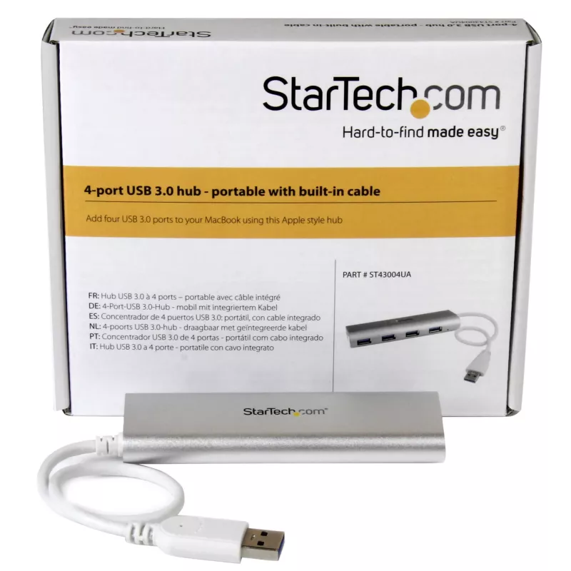 StarTech.com 4 portu USB centrmezgls, USB A uz 4x USB-A pieslēgvietām, USB 5Gbps, izturīgs dizains, ar kopnes barošanu, pārnēsājams klēpjdatora USB 3.0 centrmezgls