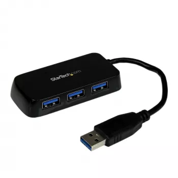 StarTech.com Portable 4 Port SuperSpeed Mini USB 3.0 Hub - Melns~Pārnēsājams 4 portu SuperSpeed Mini USB 3.0 centrmezgls - 5Gbps - Melns