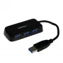 StarTech.com Portable 4 Port SuperSpeed Mini USB 3.0 Hub - Melns~Pārnēsājams 4 portu SuperSpeed Mini USB 3.0 centrmezgls - 5Gbps - Melns