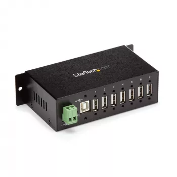 StarTech.com 7 portu USB 2.0 centrmezgls – metāla industriāls USB-A centrmezgls ar ESD aizsardzību un 350 W pārsprieguma aizsardzību – DIN sliedes, sienas vai galda montāžai – TAA atbilstošs USB paplašinātājs