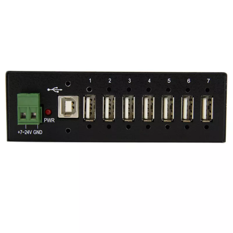 StarTech.com 7 portu USB 2.0 centrmezgls – metāla industriāls USB-A centrmezgls ar ESD aizsardzību un 350 W pārsprieguma aizsardzību – DIN sliedes, sienas vai galda montāžai – TAA atbilstošs USB paplašinātājs