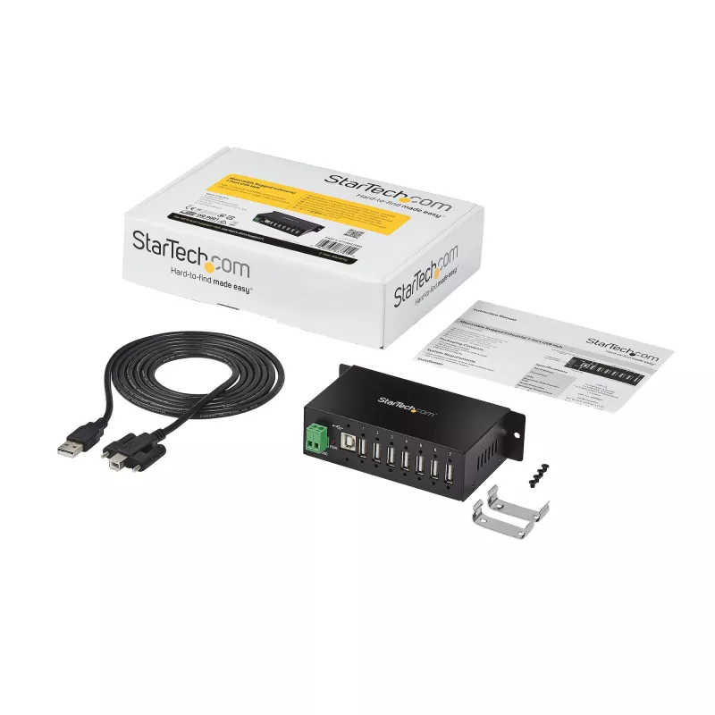 StarTech.com 7 portu USB 2.0 centrmezgls – metāla industriāls USB-A centrmezgls ar ESD aizsardzību un 350 W pārsprieguma aizsardzību – DIN sliedes, sienas vai galda montāžai – TAA atbilstošs USB paplašinātājs