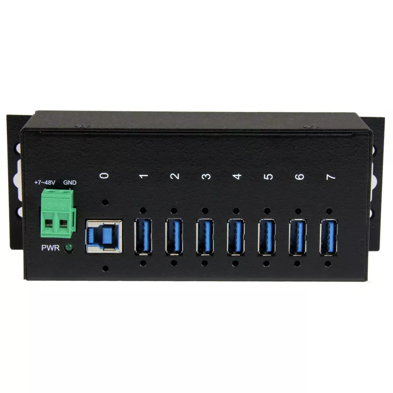 StarTech.com 7 portu rūpnieciskais USB 3.0 centrmezgls ar ESD aizsardzību~7 portu USB 3.0 centrmezgls (5 Gbps) - metāla rūpnieciskais USB-A centrmezgls ar ESD aizsardzību un 350 W pārsprieguma aizsardzību - DIN sliedes, sienas vai galda stiprinājums - TAA atbilstošs USB paplašinātājs