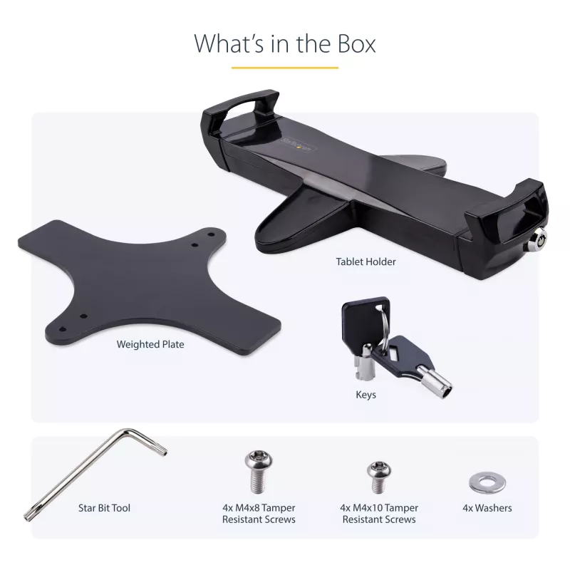 StarTech.com VESA stiprinājuma adapteris planšetdatoriem no 7,9 līdz 12,5 collām – līdz 2 kg (4,4 mārciņām) – 75x75/100x100 VESA modeļi – universāla pretzagšanas VESA planšetdatora skava – drošs planšetdatora stiprinājums – melns
