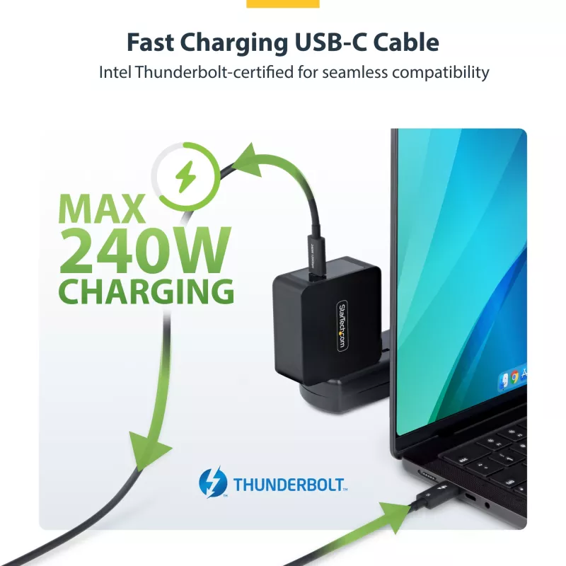 StarTech.com 3ft (1m) Thunderbolt 5 kabelis, 80Gbps/Līdz 120Gbps, 240W PD, 8K 60Hz, sertificēts Thunderbolt kabelis – saderīgs ar Thunderbolt 4/USB4/USB-C
