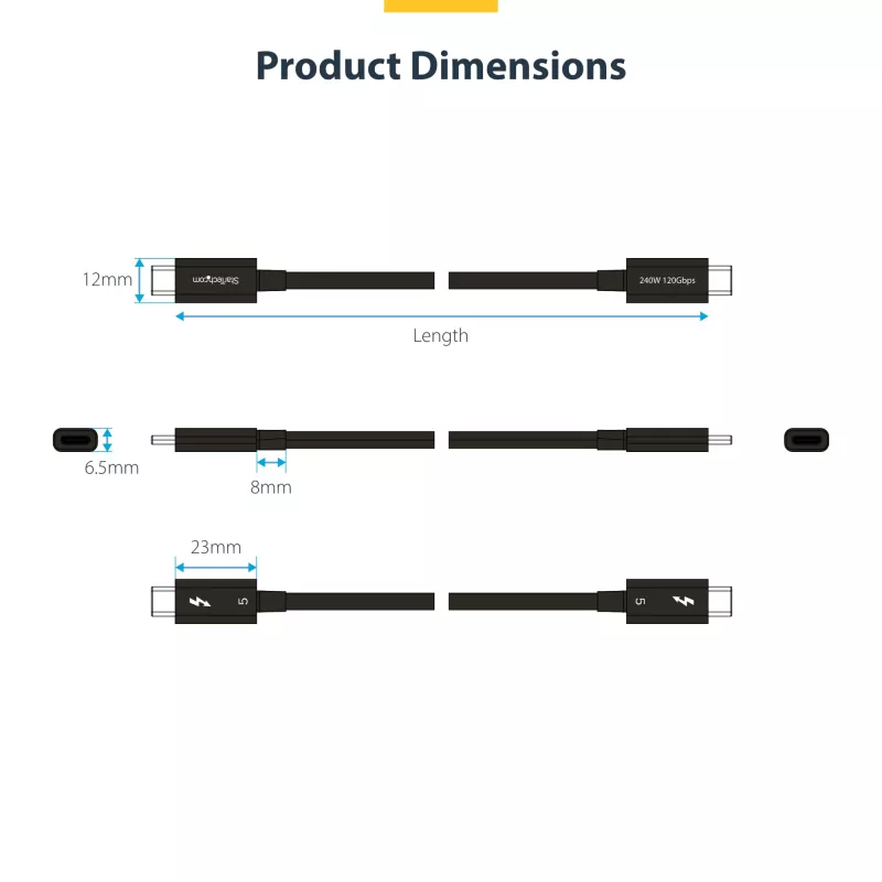 StarTech.com 3ft (1m) Thunderbolt 5 kabelis, 80Gbps/Līdz 120Gbps, 240W PD, 8K 60Hz, sertificēts Thunderbolt kabelis – saderīgs ar Thunderbolt 4/USB4/USB-C