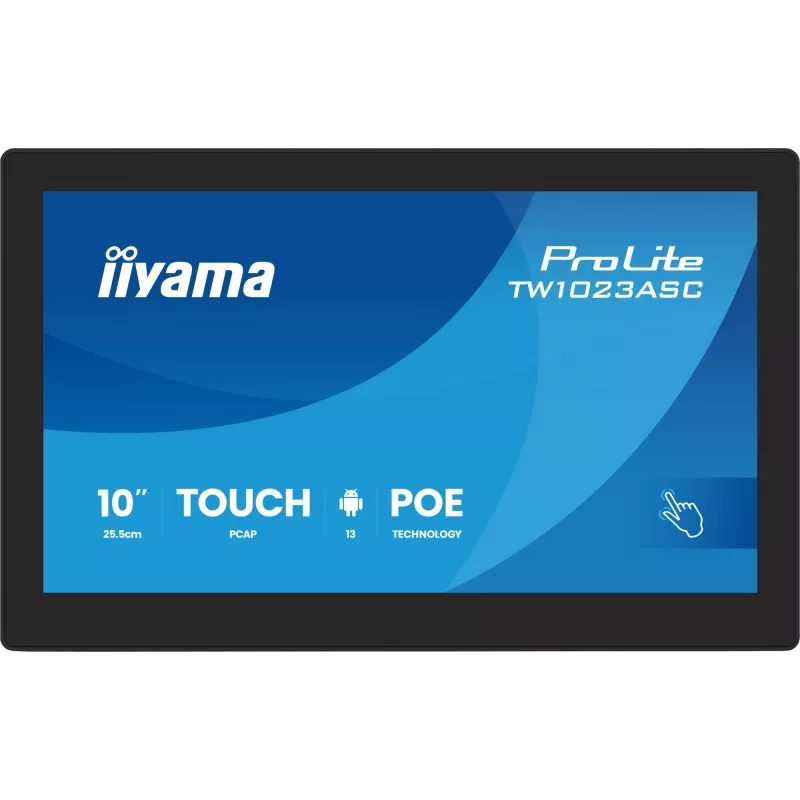 iiyama TW1023ASC-B3P Signālu displejs Kioska dizains 25.6 cm (10.1 collas) Wi-Fi 385 cd/m² WXGA Melns Skārienekrāns Iebūvēts procesors Android 24/7