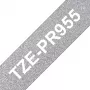 Brother TZE-PR955 lentes uzlīmju lente Balta uz sudrabota fona