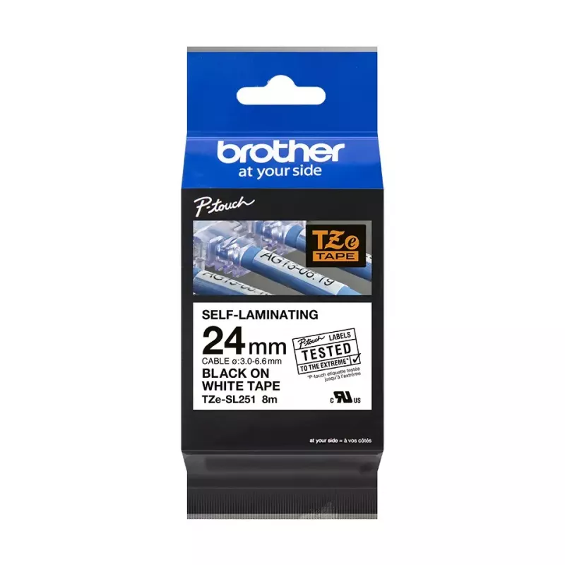 Brother TZESL251 etiķešu lente melns uz balta
