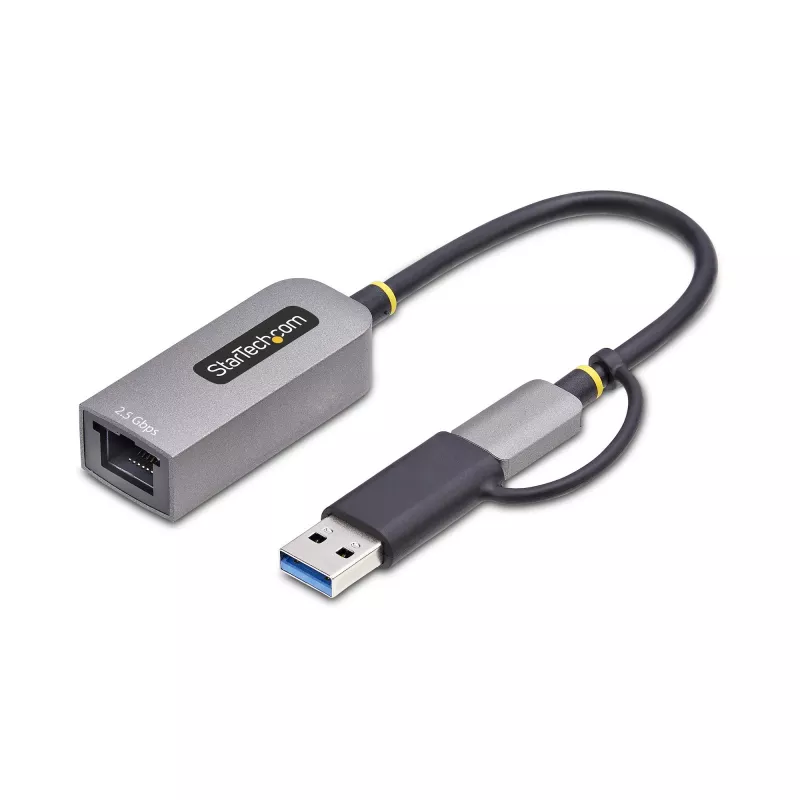 StarTech.com 2,5GbE USB-C uz Ethernet adapteris ar USB-A pārveidotāju, NBASE-T NIC, USB 3.0 Type-C 2,5/1G vairāku ātrumu tīkla, Thunderbolt saderīgs, Windows un Mac
