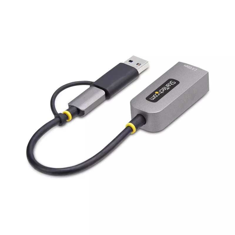 StarTech.com 2,5GbE USB-C uz Ethernet adapteris ar USB-A pārveidotāju, NBASE-T NIC, USB 3.0 Type-C 2,5/1G vairāku ātrumu tīkla, Thunderbolt saderīgs, Windows un Mac