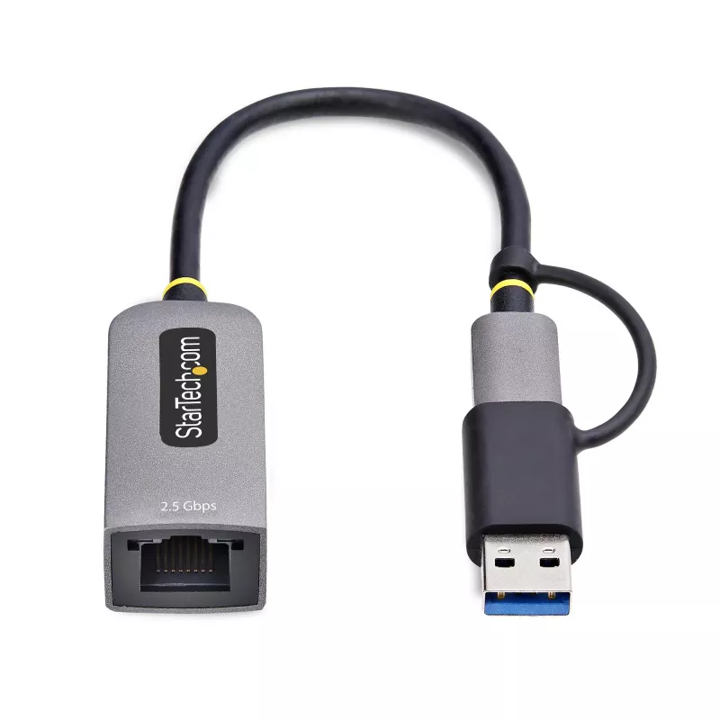 StarTech.com 2,5GbE USB-C uz Ethernet adapteris ar USB-A pārveidotāju, NBASE-T NIC, USB 3.0 Type-C 2,5/1G vairāku ātrumu tīkla, Thunderbolt saderīgs, Windows un Mac