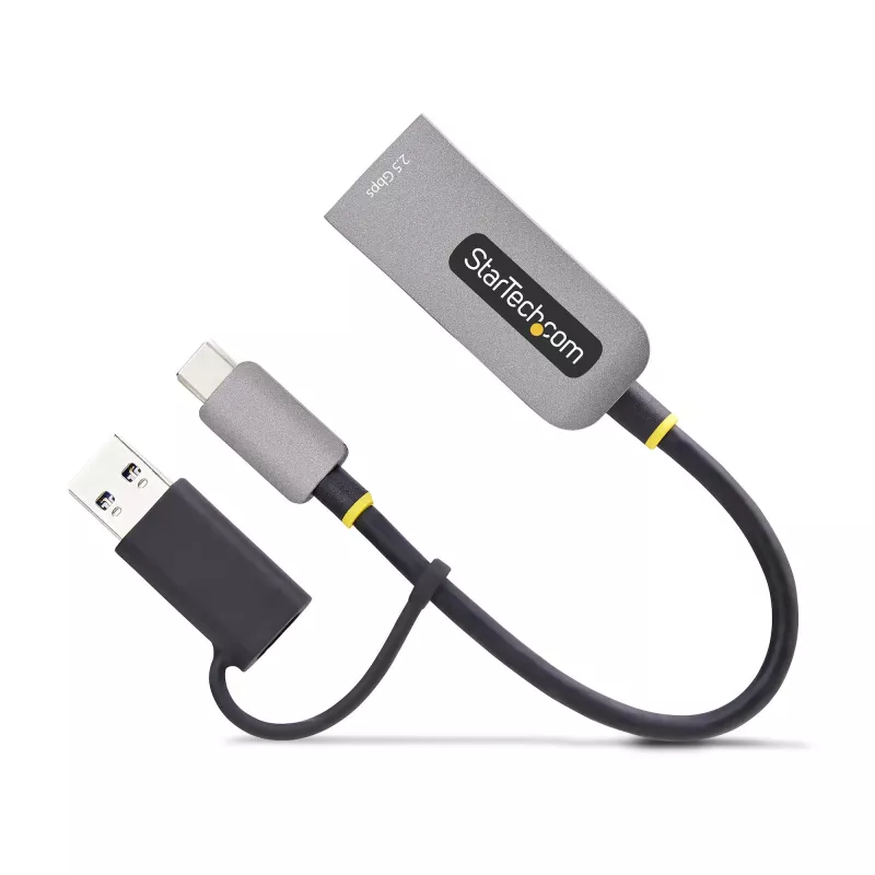 StarTech.com 2,5GbE USB-C uz Ethernet adapteris ar USB-A pārveidotāju, NBASE-T NIC, USB 3.0 Type-C 2,5/1G vairāku ātrumu tīkla, Thunderbolt saderīgs, Windows un Mac