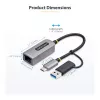 StarTech.com 2,5GbE USB-C uz Ethernet adapteris ar USB-A pārveidotāju, NBASE-T NIC, USB 3.0 Type-C 2,5/1G vairāku ātrumu tīkla, Thunderbolt saderīgs, Windows un Mac
