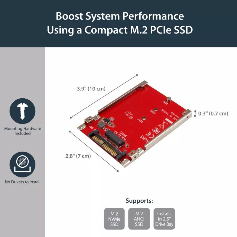 StarTech.com M.2 diska uz U.2 (SFF-8639) resursdatora adapteris M.2 PCIe NVMe SSD diskiem