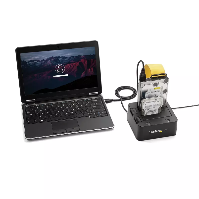 StarTech.com Divu nodalījumu USB 3.0 uz SATA un IDE cieto disku dokstacija, USB cieto disku doks, ārēja 2,5/3,5 collu SATA I/II/III un IDE (40 kontaktu) SSD/HDD dokstacija, karstās nomaiņas cieto disku nodalījumi, augšējās ielādes