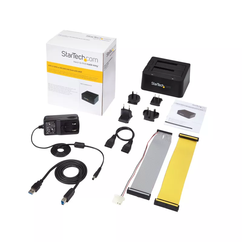 StarTech.com Divu nodalījumu USB 3.0 uz SATA un IDE cieto disku dokstacija, USB cieto disku doks, ārēja 2,5/3,5 collu SATA I/II/III un IDE (40 kontaktu) SSD/HDD dokstacija, karstās nomaiņas cieto disku nodalījumi, augšējās ielādes