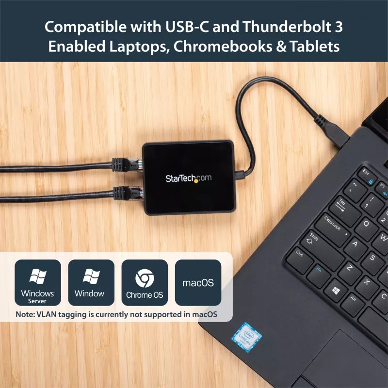StarTech.com USB-C uz divu Gigabit Ethernet adapteri ar USB (Type-A) portu