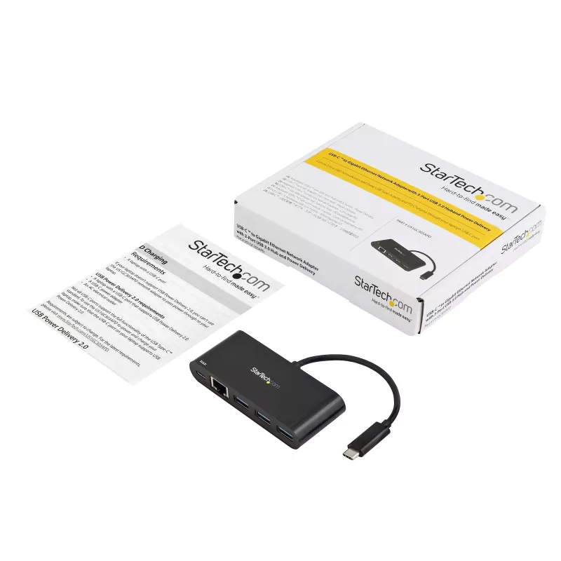 StarTech.com USB-C uz Ethernet adapteris ar 3 portu USB 3.0 centrmezglu un strāvas padevi