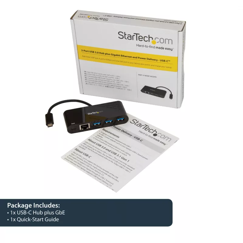 StarTech.com USB-C uz Ethernet adapteris ar 3 portu USB 3.0 centrmezglu un strāvas padevi