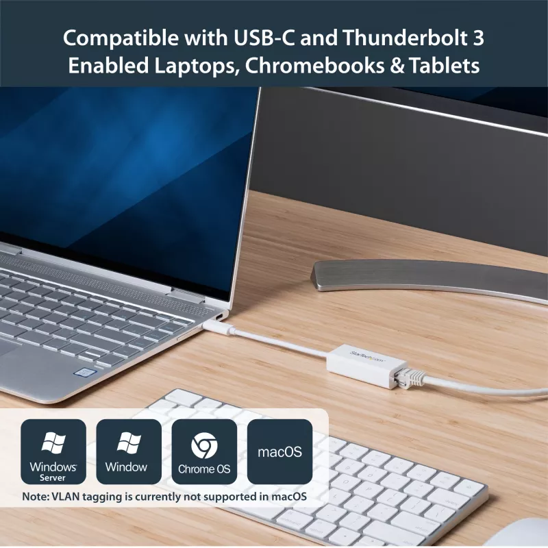StarTech.com USB-C uz Gigabit tīkla adapteris - Balts, Vadu, USB Type-C, Ethernet, 5000 Mbit/s, Balts