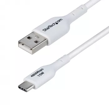 StarTech.com 2 m USB-A uz USB-C uzlādes kabelis, uzlāde un sinhronizācija, 3A, USB 2.0, TPE apvalks – balts USB uzlādes vads