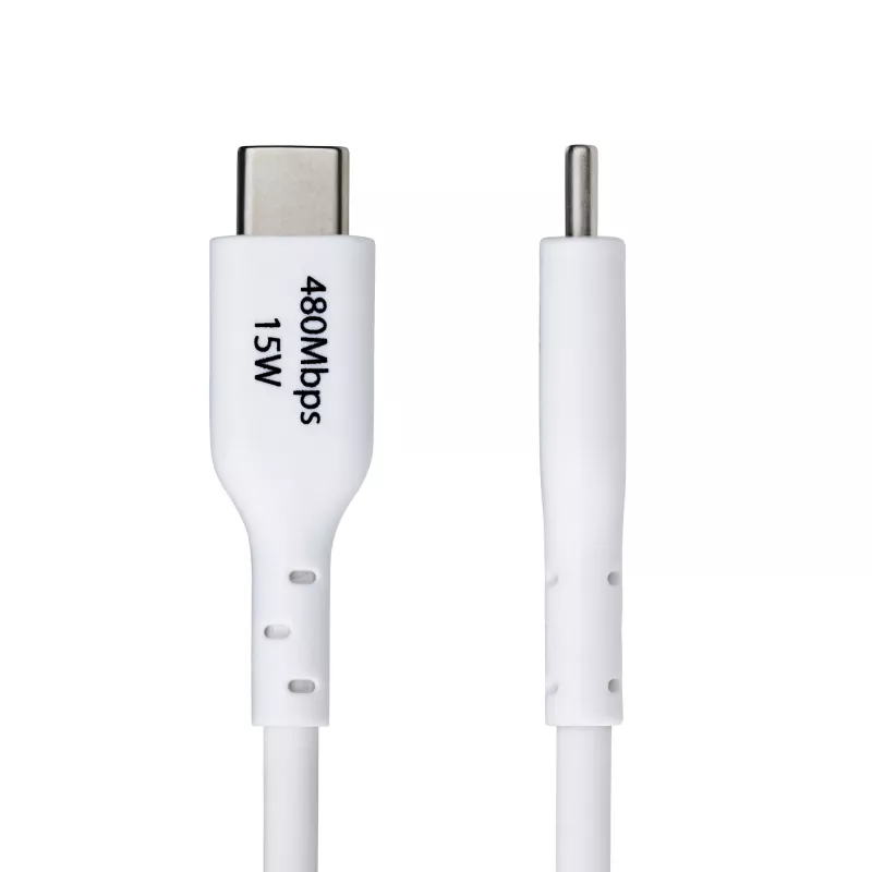StarTech.com 2 m USB-A uz USB-C uzlādes kabelis, uzlāde un sinhronizācija, 3A, USB 2.0, TPE apvalks – balts USB uzlādes vads