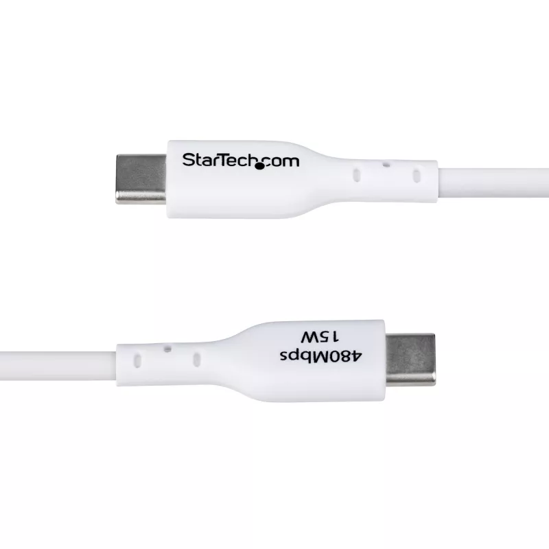 StarTech.com 2 m USB-A uz USB-C uzlādes kabelis, uzlāde un sinhronizācija, 3A, USB 2.0, TPE apvalks – balts USB uzlādes vads