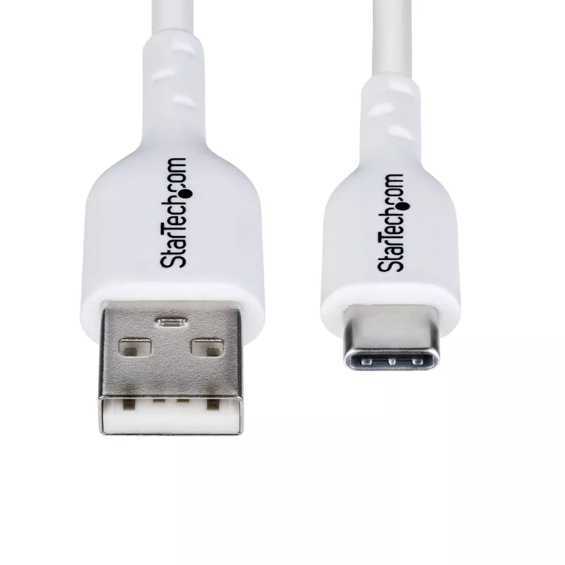 StarTech.com 2 m USB-A uz USB-C uzlādes kabelis, uzlāde un sinhronizācija, 3A, USB 2.0, TPE apvalks – balts USB uzlādes vads