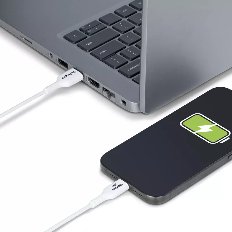 StarTech.com 2 m USB-A uz USB-C uzlādes kabelis, uzlāde un sinhronizācija, 3A, USB 2.0, TPE apvalks – balts USB uzlādes vads