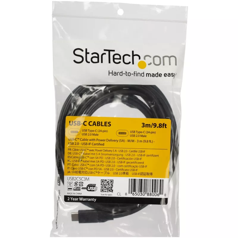 StarTech.com USB-C uz USB-C kabelis ar 5A barošanas piegādi - vīr./vīr. - 3 m - USB 2.0 - USB-IF sertificēts