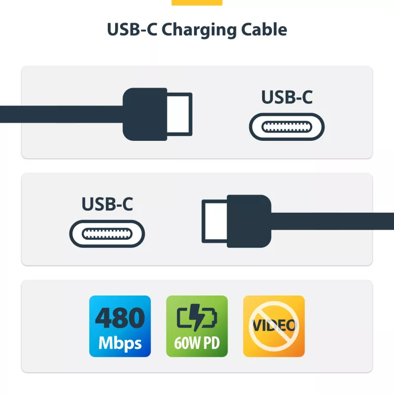 StarTech.com 3 m (9,8 pēdas) USB-C uzlādes kabelis, USB C kabelis, USB 2.0 Type-C klēpjdatora lādētāja vads, 60 W 3 A jaudas piegāde, TPE apvalks, USB-C datu pārsūtīšanas kabelis, M/M