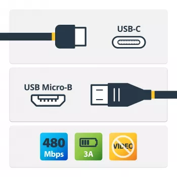 StarTech.com USB-C uz Micro-B kabelis - vīr./vīr. - 0,5 m - USB 2.0, 0,5 m, USB C, Micro-USB B, USB 2.0, 0,48 Gbit/s, melns