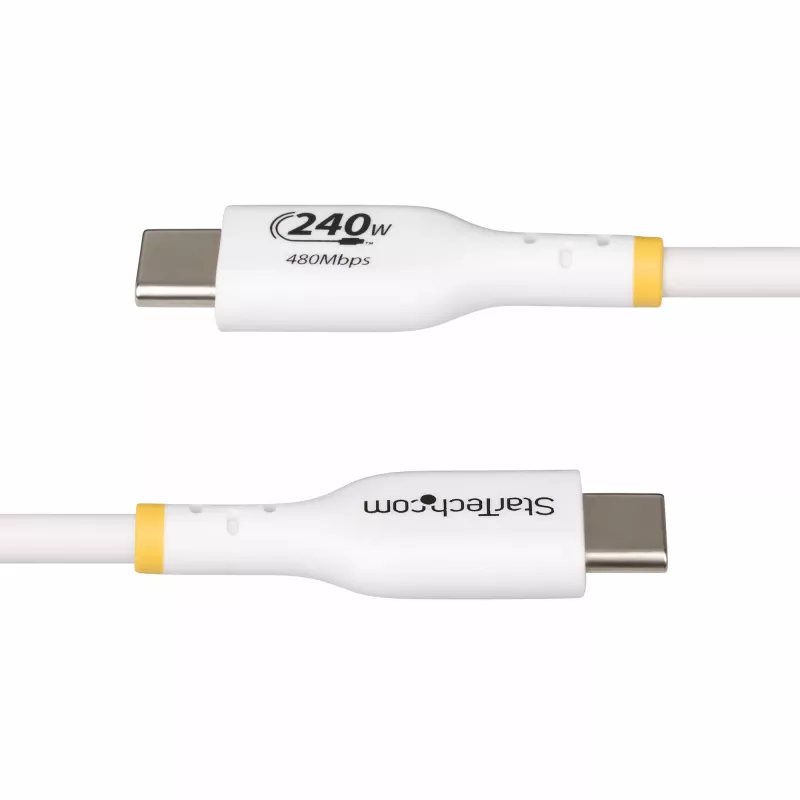 StarTech.com 2 m balts USB-C uzlādes kabelis, USB-IF sertificēts USB C kabelis, 240 W PD EPR, USB 2.0 Type-C klēpjdatora uzlādes vads, USB-C datu pārsūtīšanas kabelis, TPE apvalks