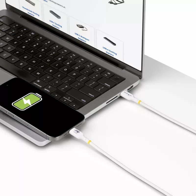 StarTech.com 3m balts USB-C uzlādes kabelis, USB-IF sertificēts USB C kabelis, 240W PD EPR, USB 2.0 Type-C klēpjdatora lādēšanas vads, USB-C datu pārraides kabelis, TPE apvalks