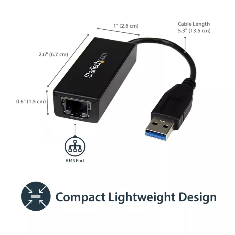 StarTech.com USB 3.0 uz Gigabit Ethernet tīkla adapteris, 10/100/1000 Mb/s, USB uz RJ45, USB 3.0 uz LAN adapteris, USB 3.0 Ethernet adapteris (GbE), TAA atbilstošs