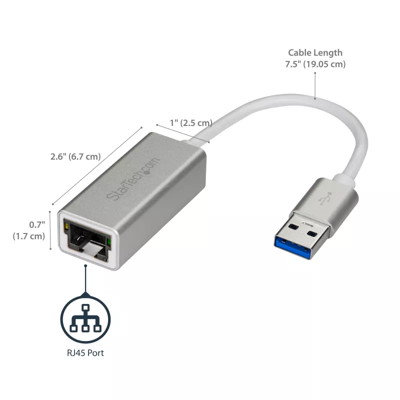 StarTech.com USB 3.0 uz Gigabit tīkla adapteris - Sudraba, Vadu, USB, Ethernet, 2000 Mbit/s, Sudraba