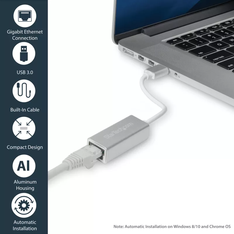 StarTech.com USB 3.0 uz Gigabit tīkla adapteris - Sudraba, Vadu, USB, Ethernet, 2000 Mbit/s, Sudraba